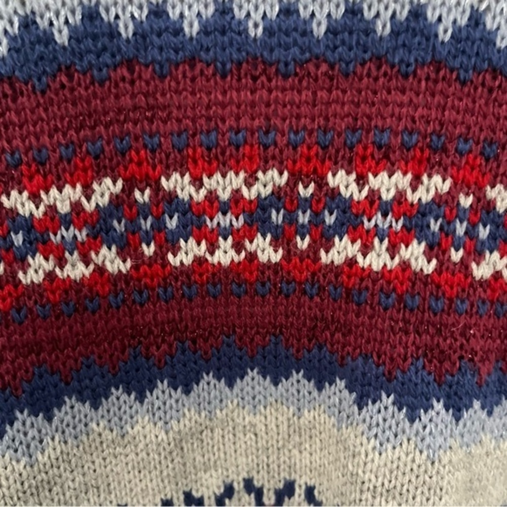 Lane Bryant Open Front Fair Isle Cardigan 14/16 Gray Red Metallic Thick Knit NWT - Picture 9 of 16